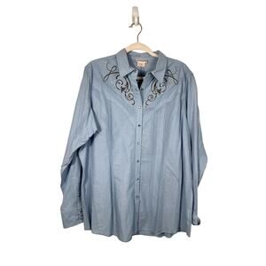 NWT Ariat Western Embroidered Jewel Button Down Shop Raw Seam Cotton 2X